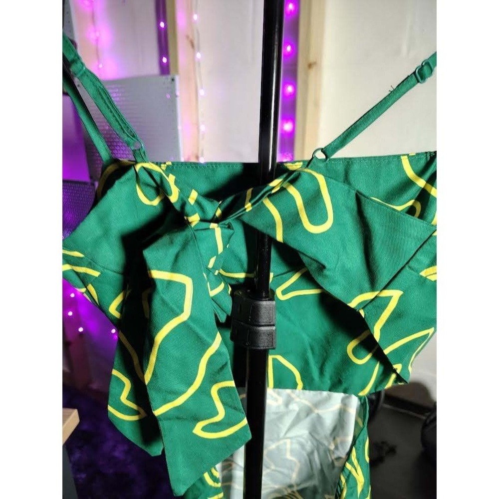 SHEIN Green‎ Yellow Abstract Swirl Print Tie Front Crop Top Skirt Set Women S - Picture 5 of 5